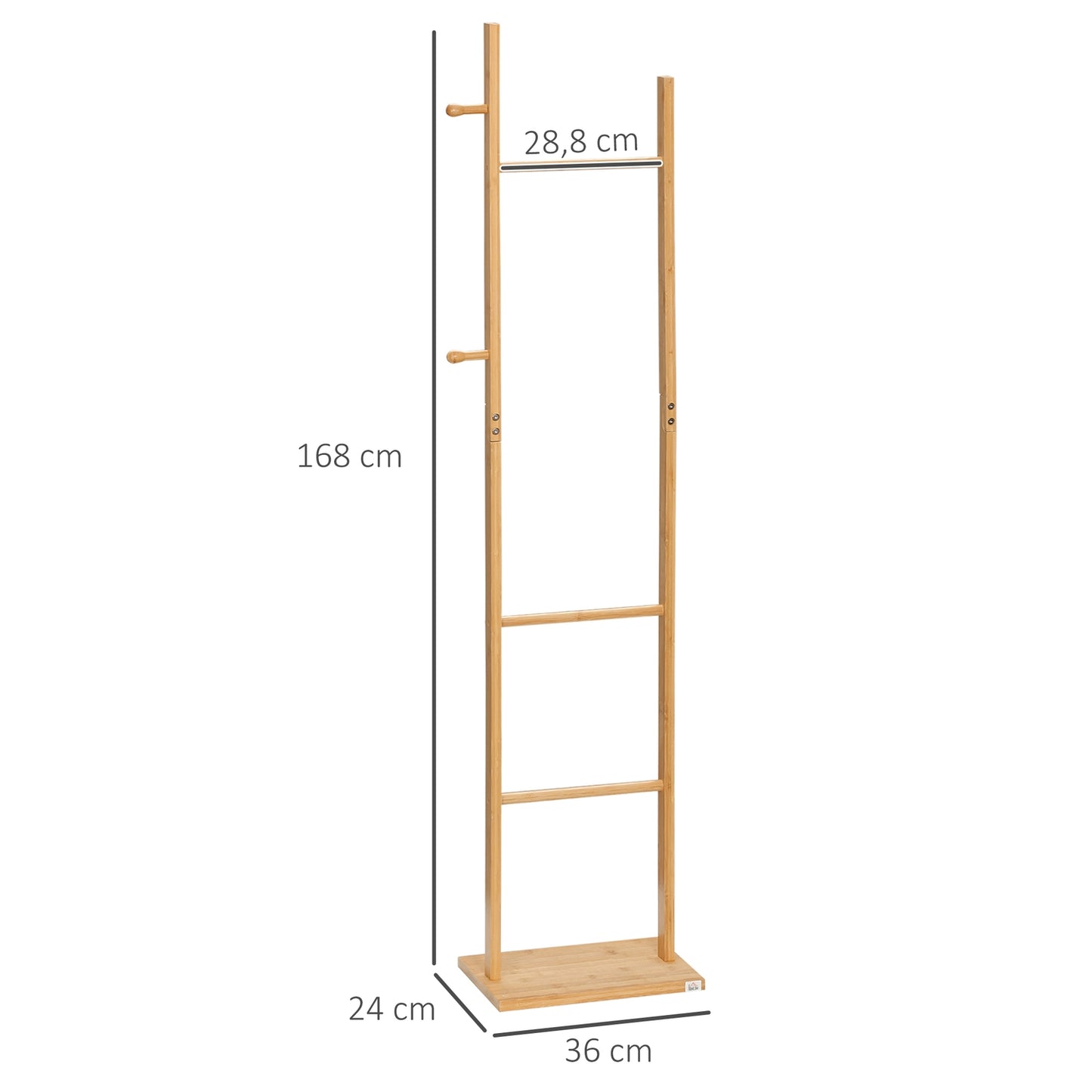 Natural bamboo coat hanger - 2 hooks, 3 rods, 36x24x168 cm