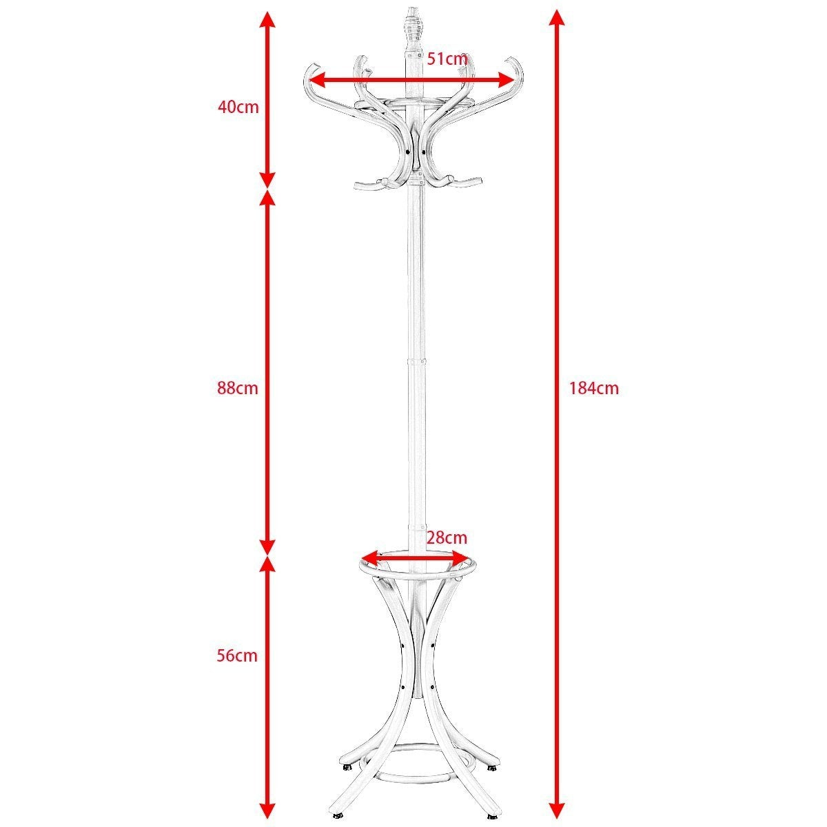 Coat rack coat rack jacket rack with umbrella stand 12 coat hooks-white