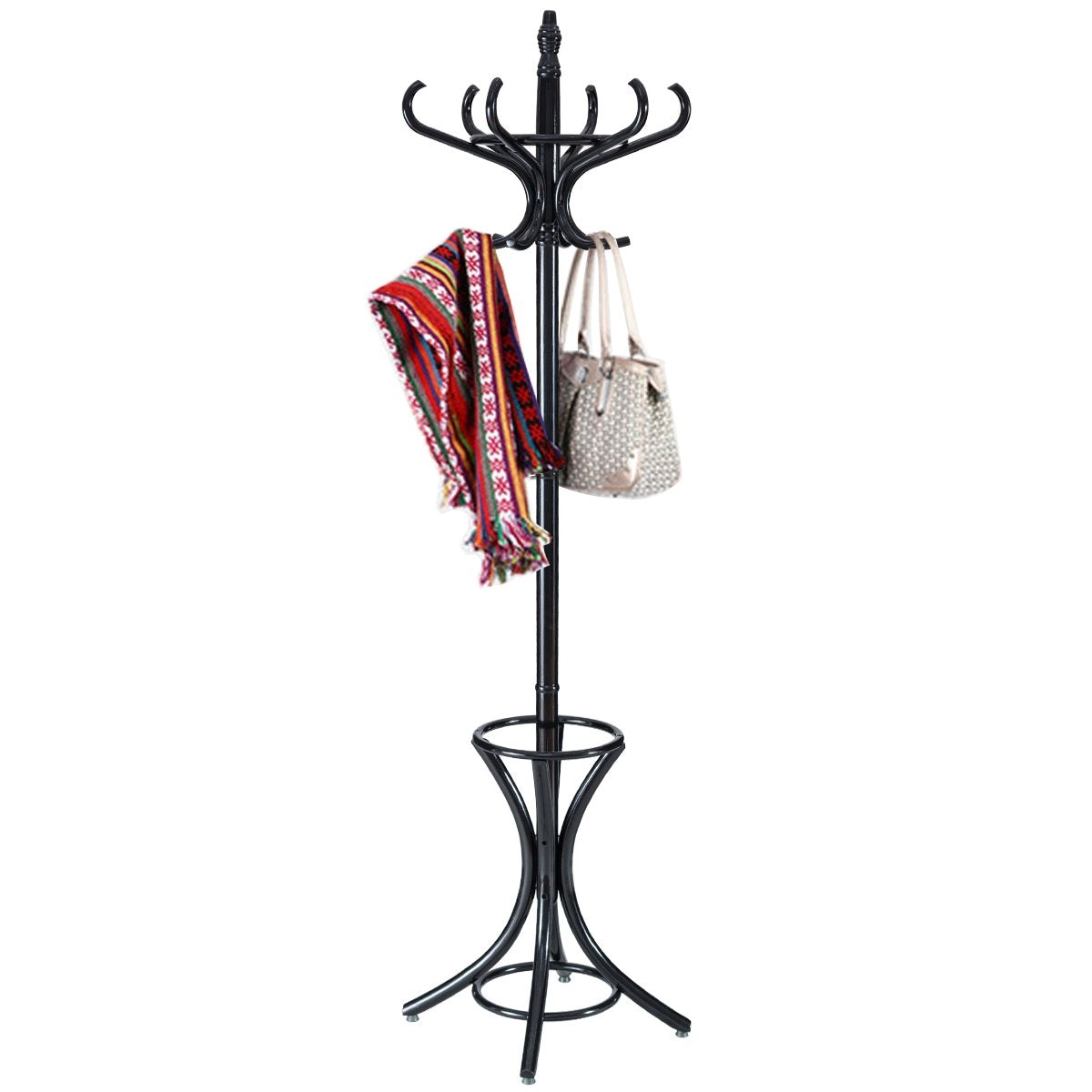 Coat rack coat rack jacket stand with umbrella stand 12 coat hooks-black