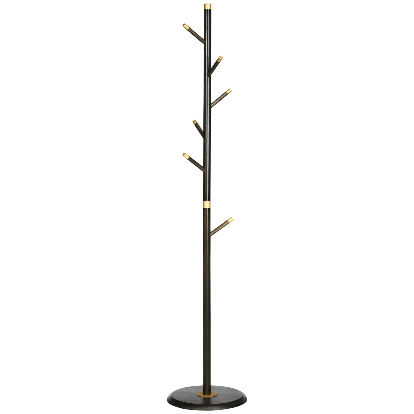 Standing metal coat hanger, 6 hooks, walnut finish, 180 cm