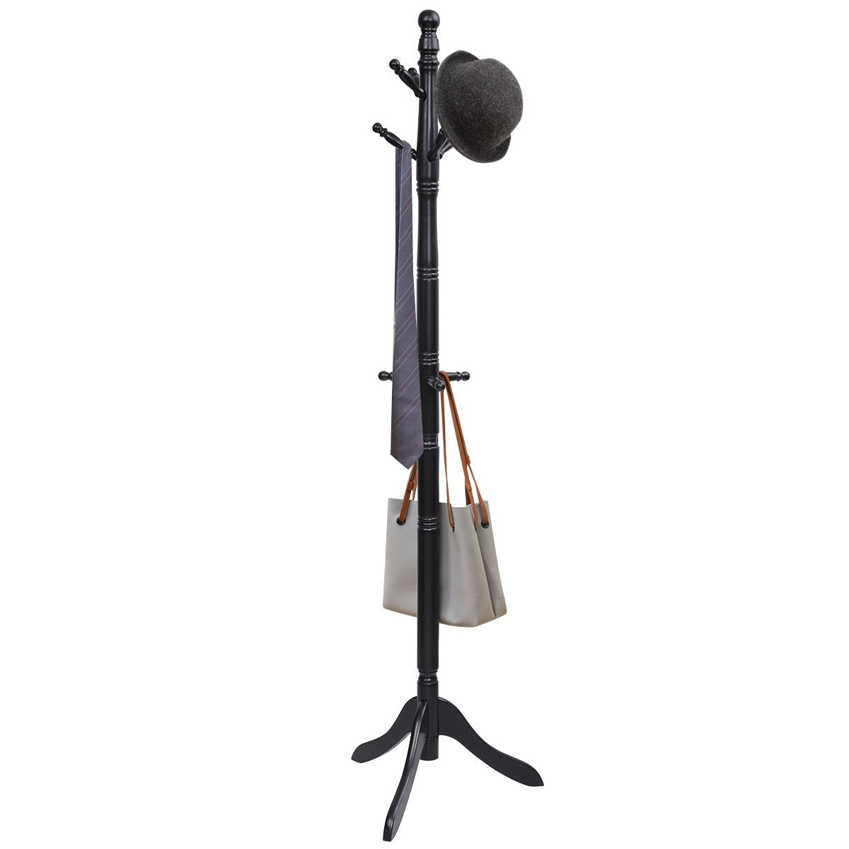 Coat rack with 9 hooks free-standing clothes rack with adjustable height 175 cm black