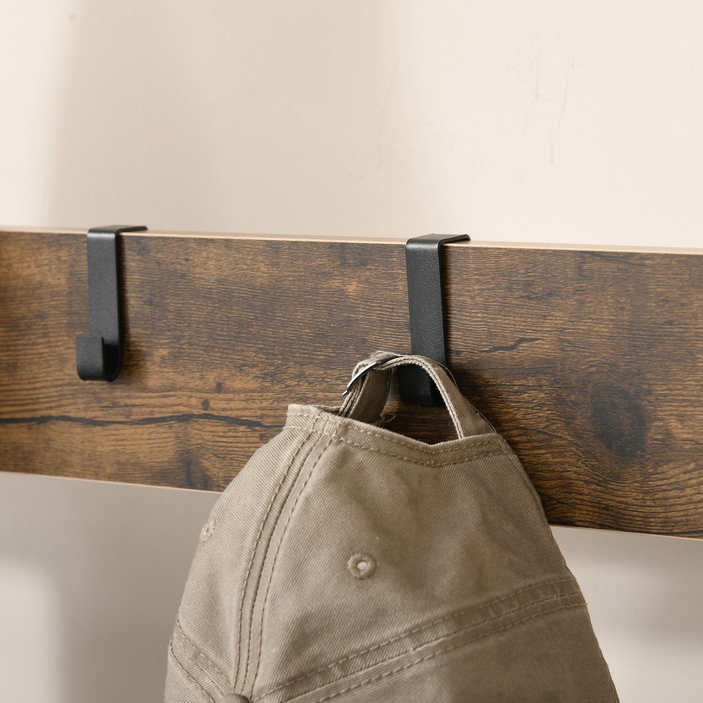 Black MDF coat and shoe rack - 8 hooks, 2 shelves