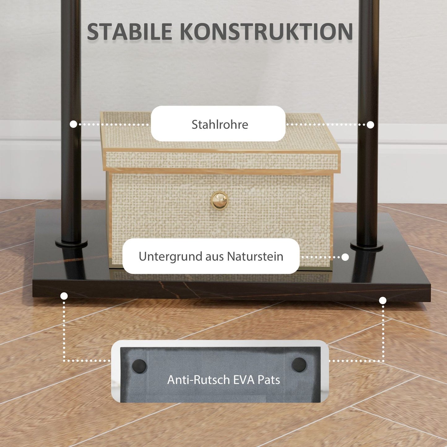 Black coat & hat shelf with hooks and tray - 148 cm