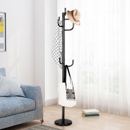 Coat stand with 8 hooks jacket stand made of metal black 38 x 175 cm