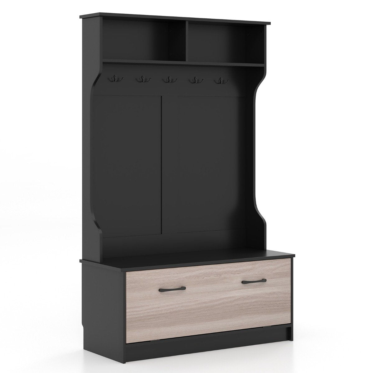 Coat stand with bench & 5 double hooks coat rack hallway coat rack 100 x 40 x 160 cm black