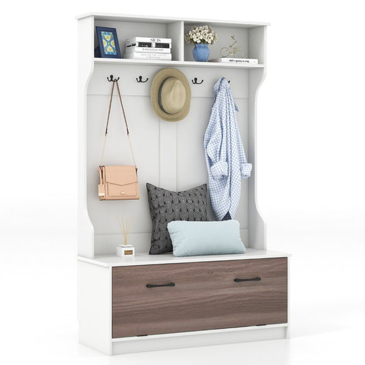 Coat stand with bench & 5 double hooks coat rack hallway coat rack 100 x 40 x 160 cm white