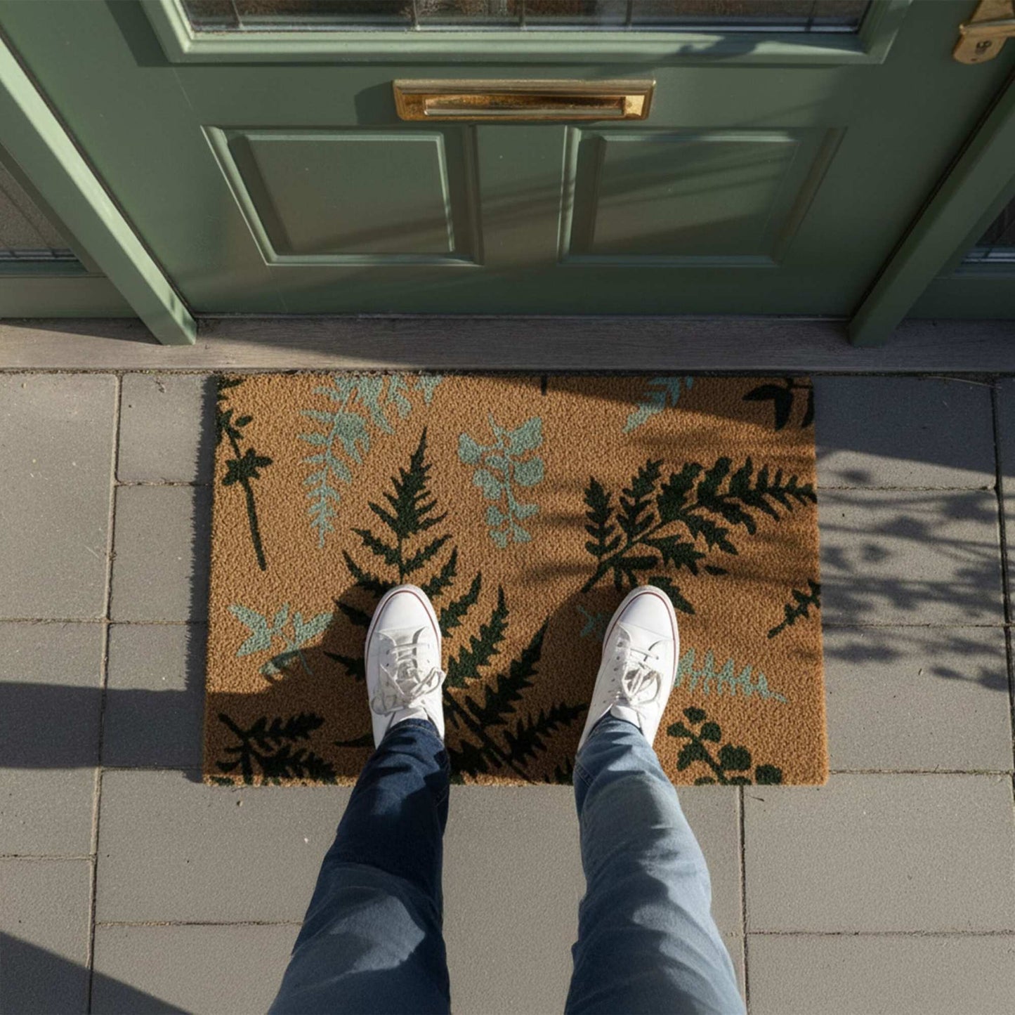 Coconut Doormat, Botanical Design, 60x40 cm, Non-Slip