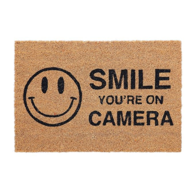 Coconut doormat "Smile you're on camera"