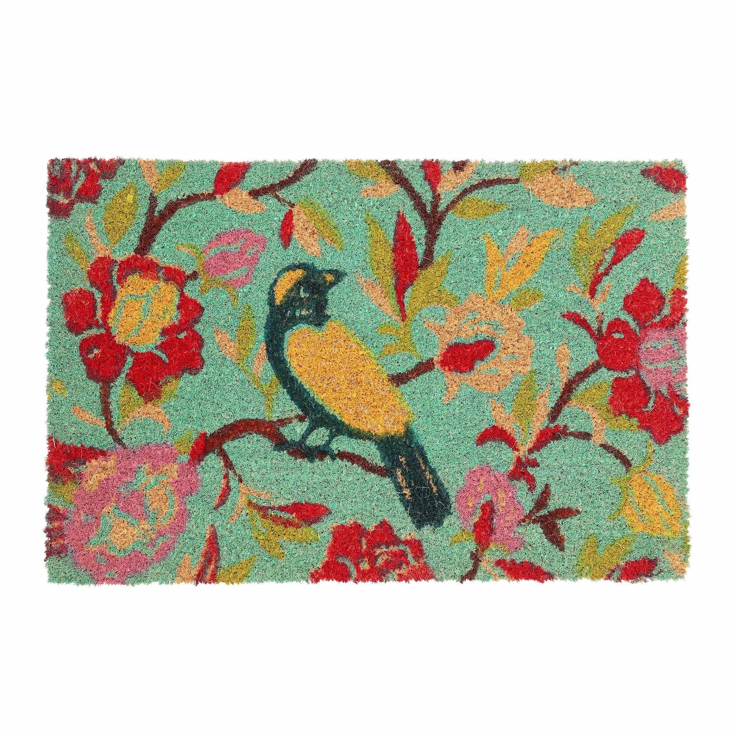Coconut fiber doormat with bird motif