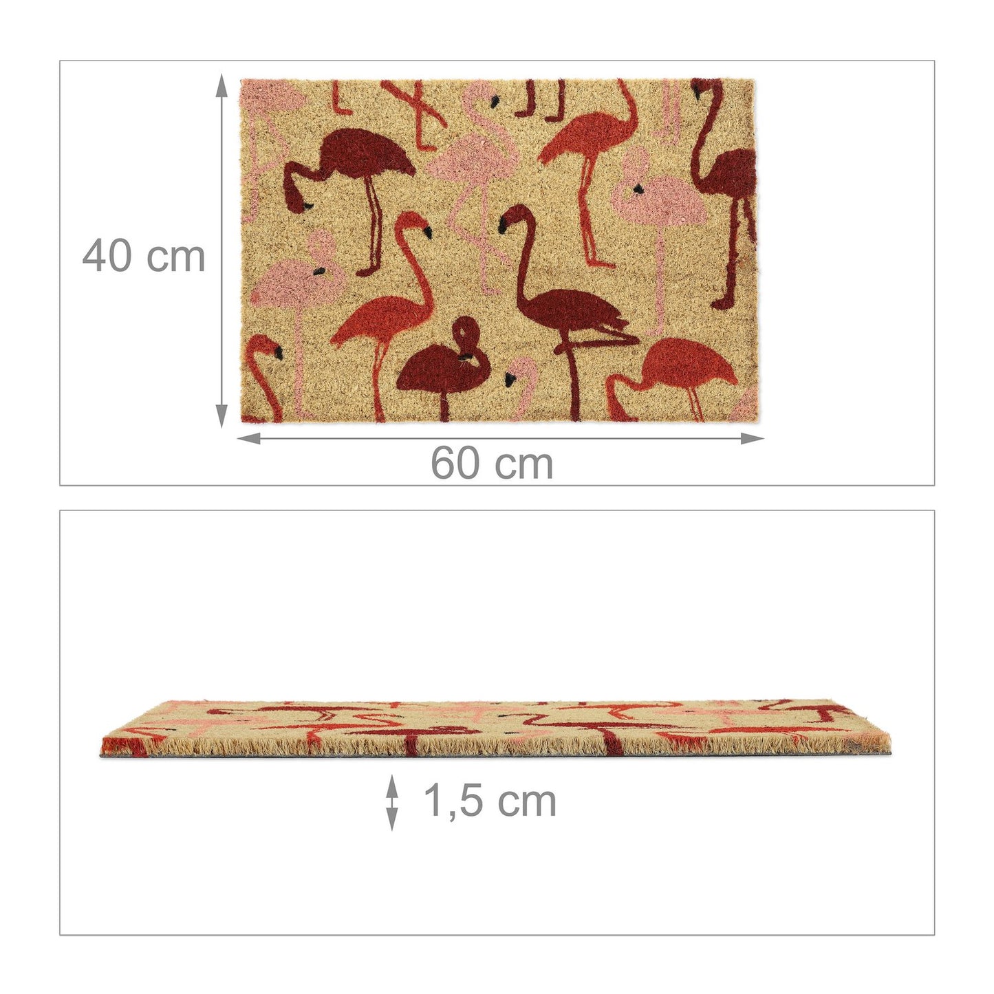 Coconut fiber doormat with flamingos