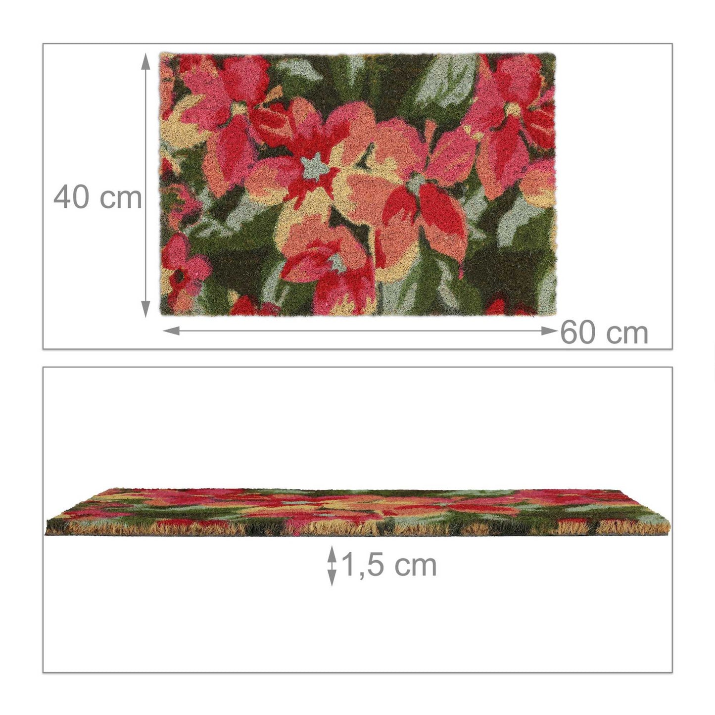 Coconut fiber doormat with flower motif