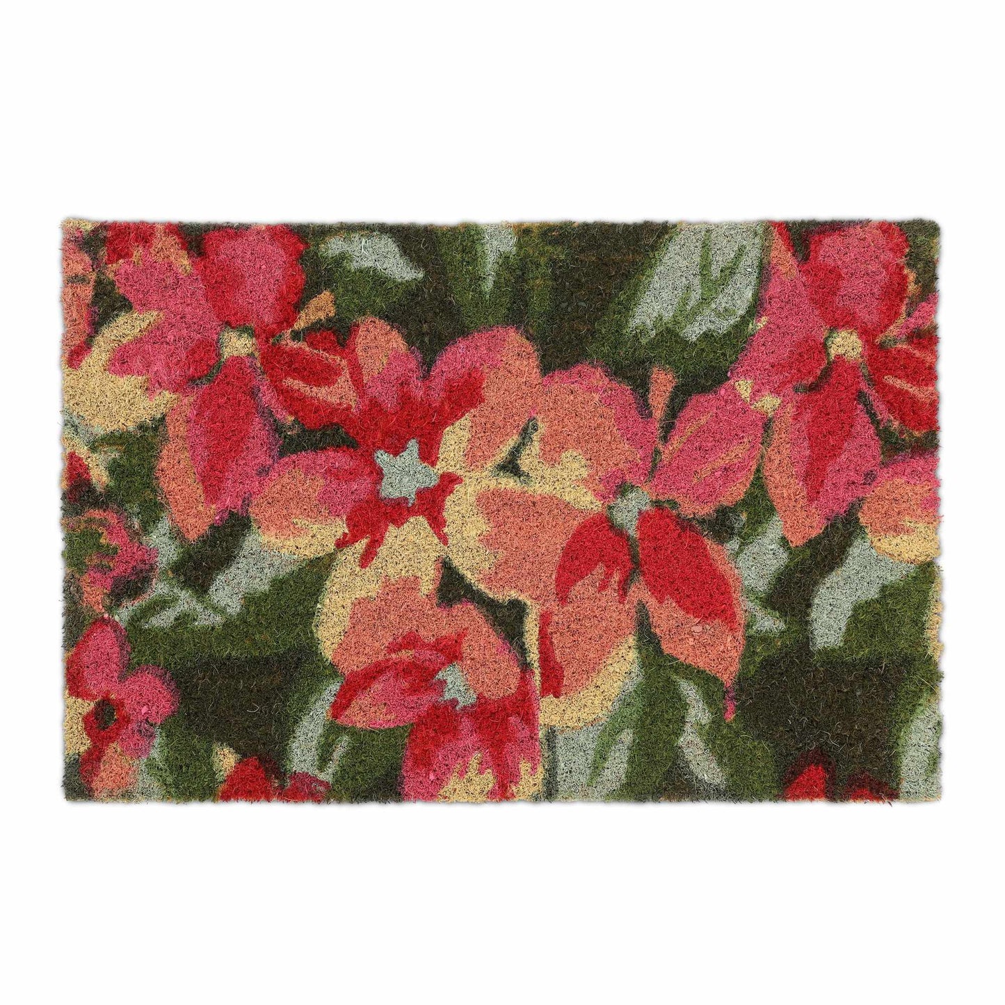 Coconut fiber doormat with flower motif