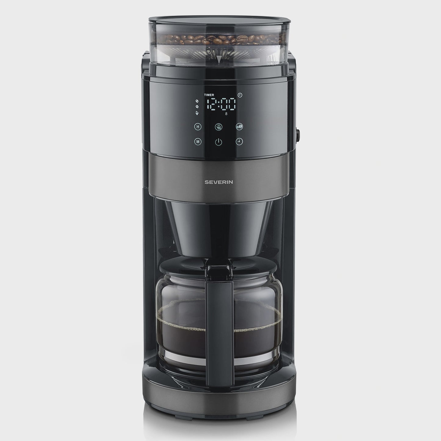 Coffee Maker with Grinder, 10-Cup Capacity, Dark Inox