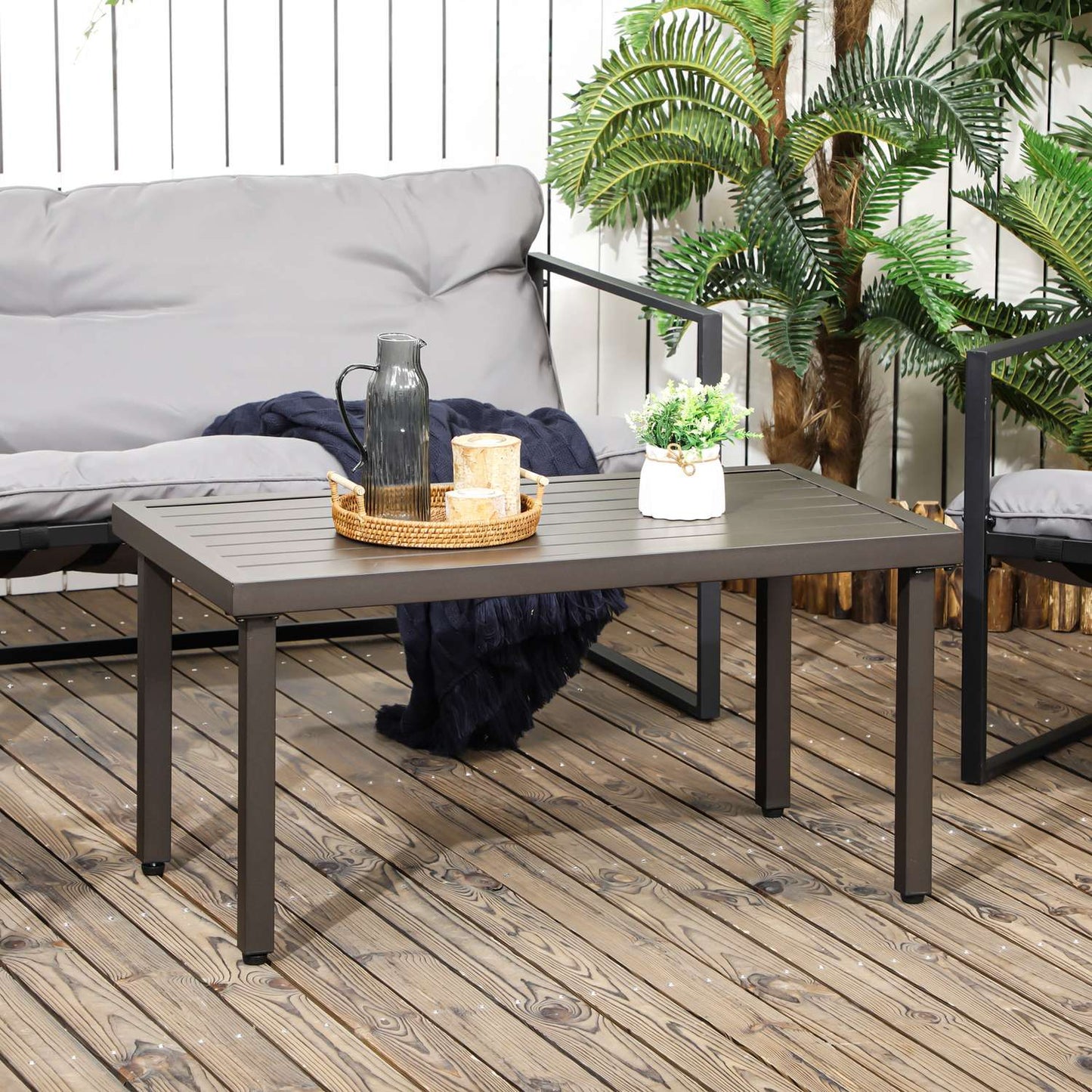 Rectangular coffee table in steel - Wood look, 91x51x46 cm