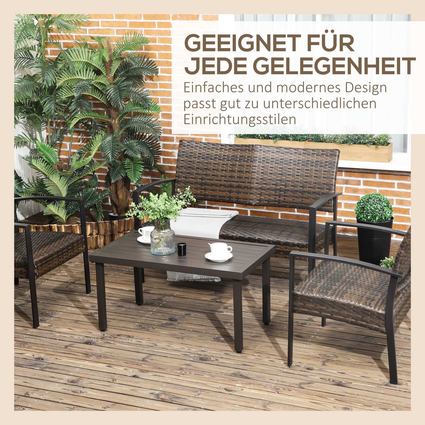 Rectangular coffee table in steel - Wood look, 91x51x46 cm