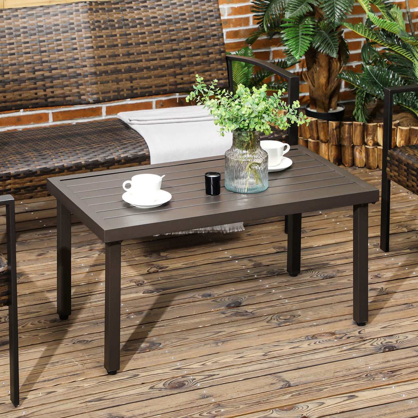 Rectangular coffee table in steel - Wood look, 91x51x46 cm