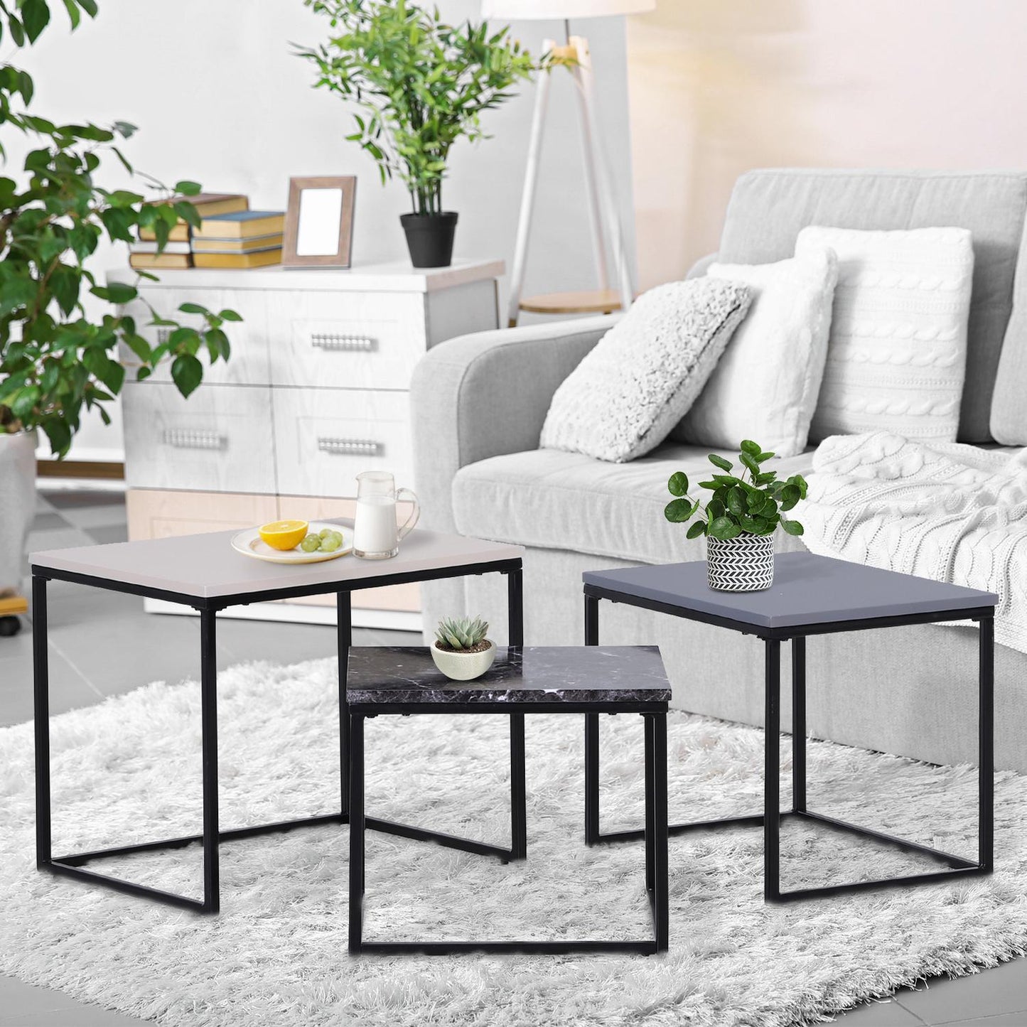 Modern coffee table with metal base, MDF, three colors