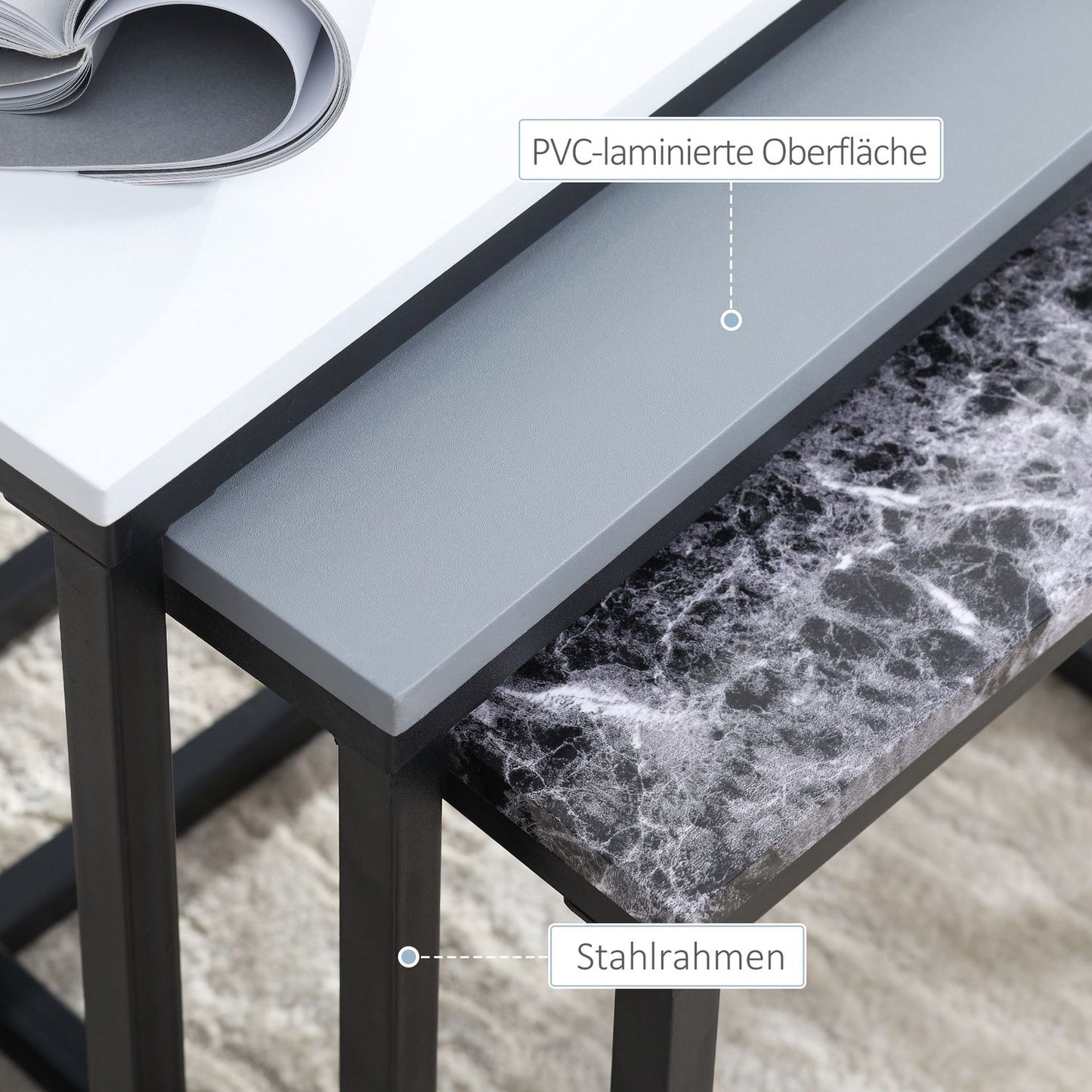 Modern coffee table with metal base, MDF, three colors