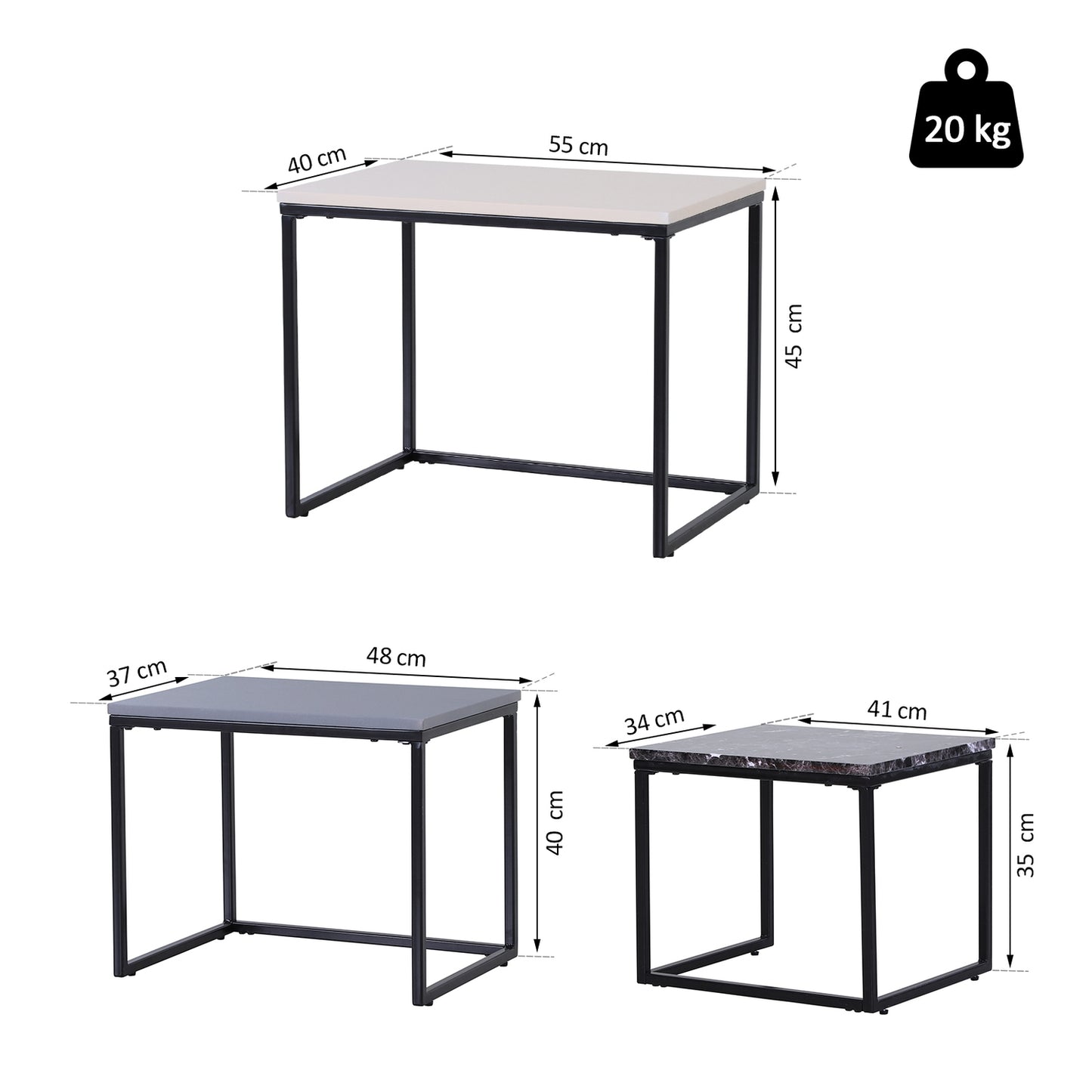 Modern coffee table with metal base, MDF, three colors