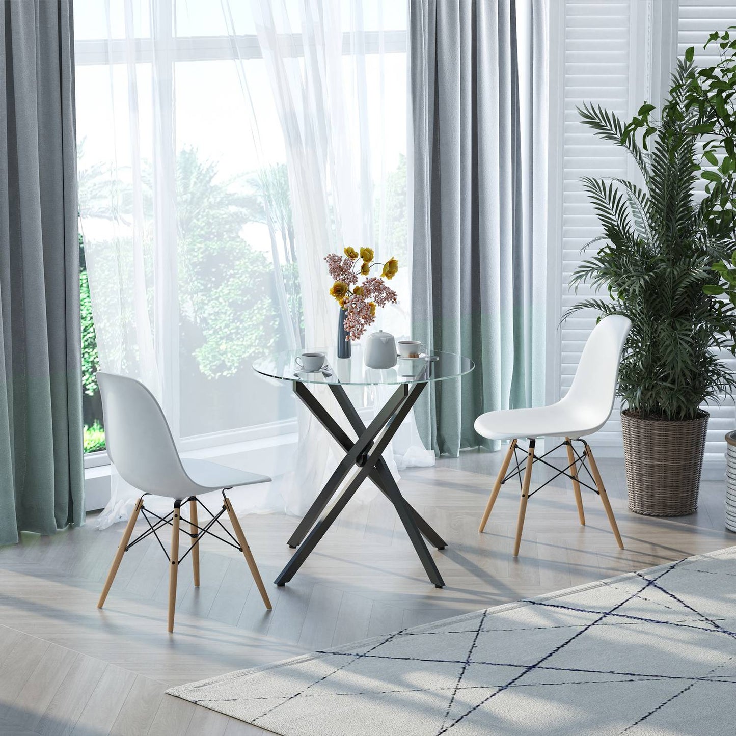 Round coffee table in glass - black, metal frame, 80 cm