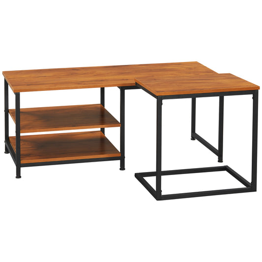 Industrial coffee table set of 2 - steel & natural finish