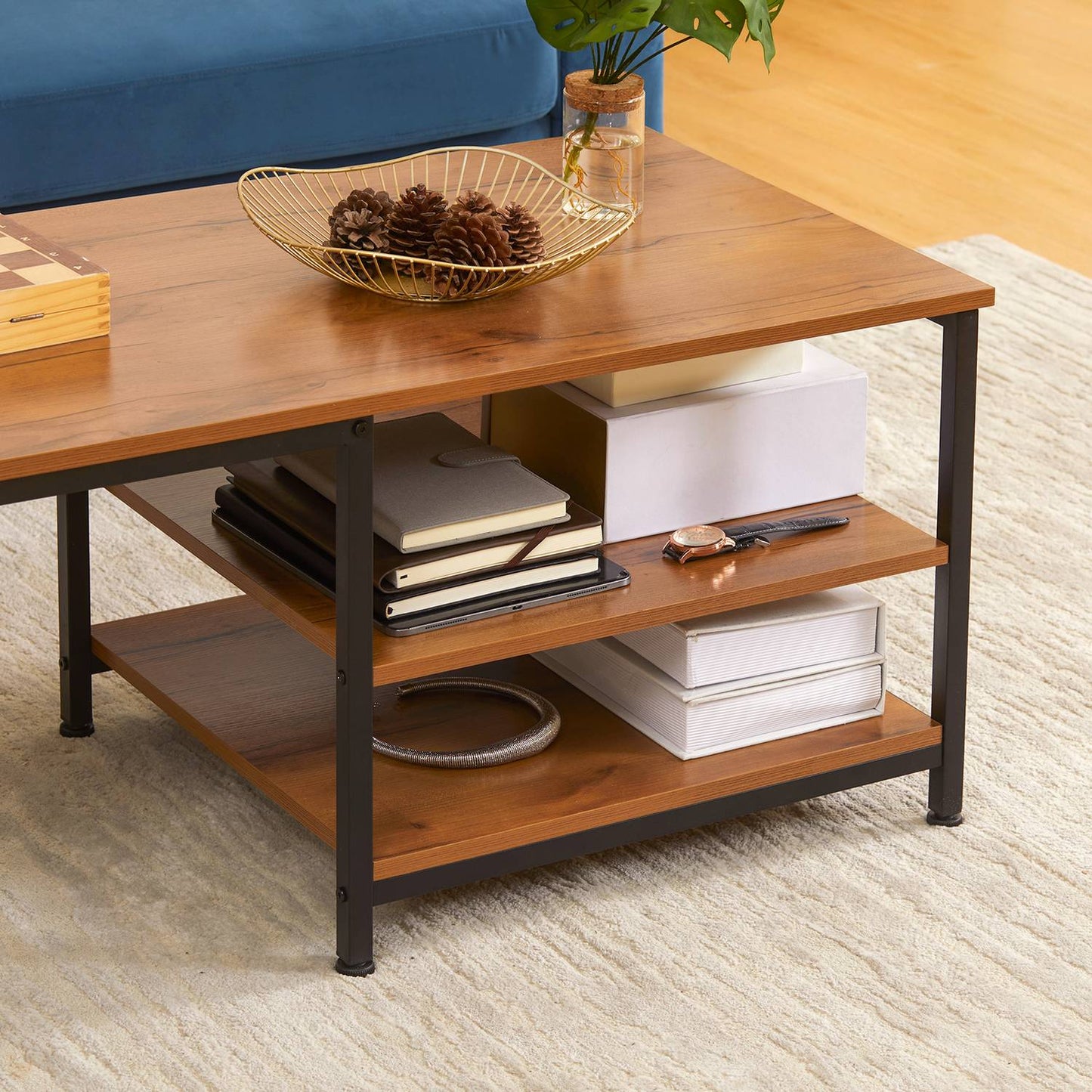Industrial coffee table set of 2 - steel & natural finish