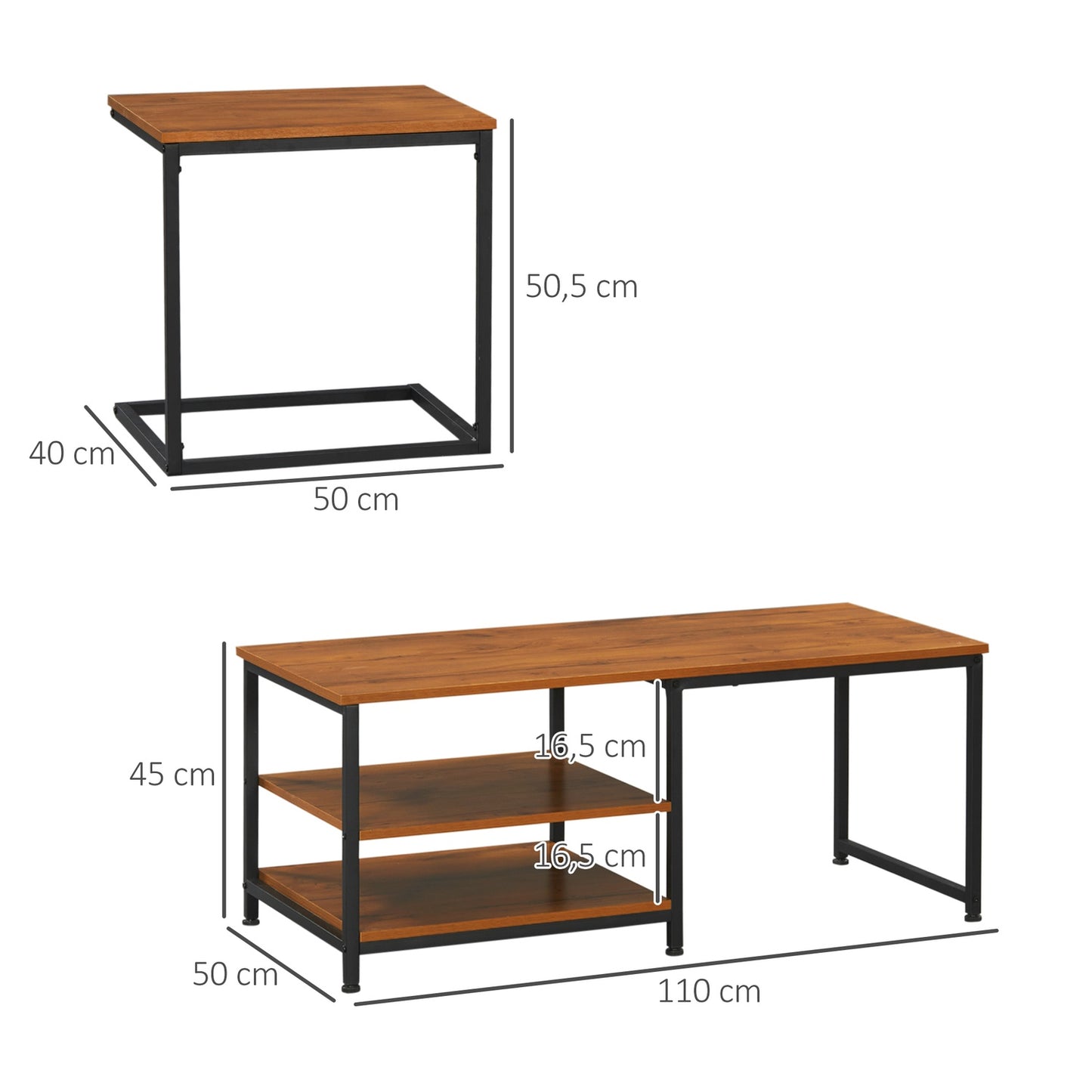 Industrial coffee table set of 2 - steel & natural finish