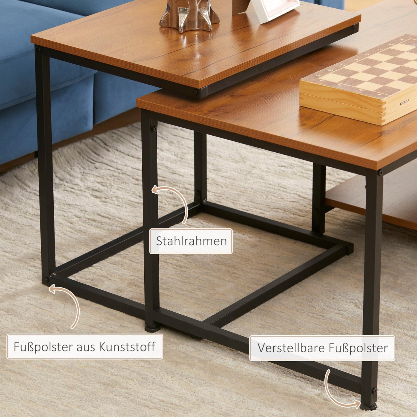 Industrial coffee table set of 2 - steel & natural finish