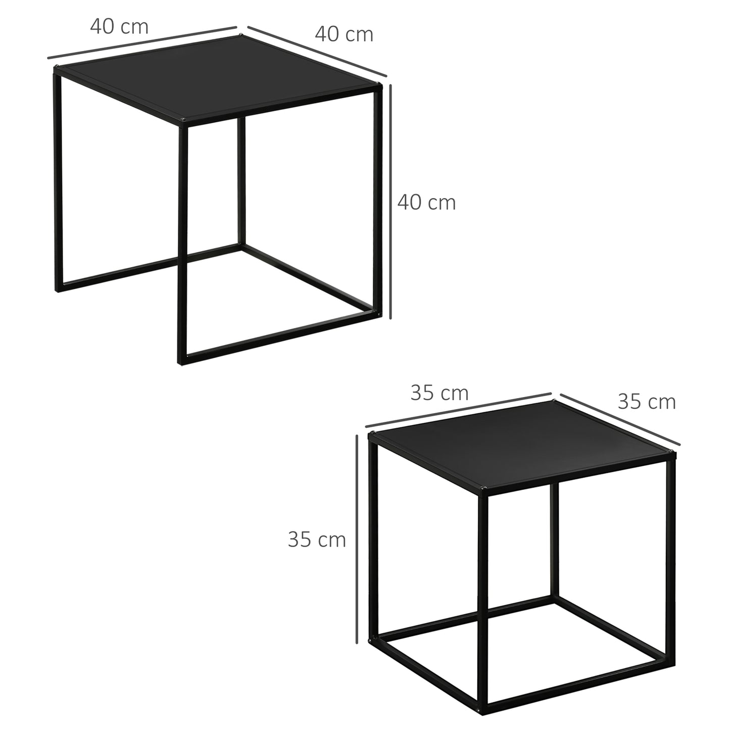 Modern coffee table set of 2 - Black steel frame, 120x59x45Cm