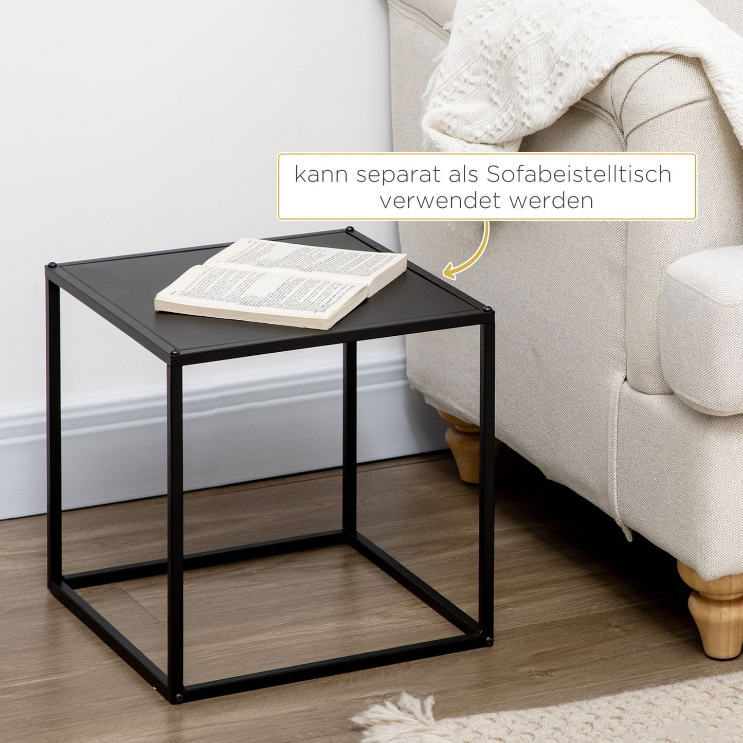 Modern coffee table set of 2 - Black steel frame, 120x59x45Cm