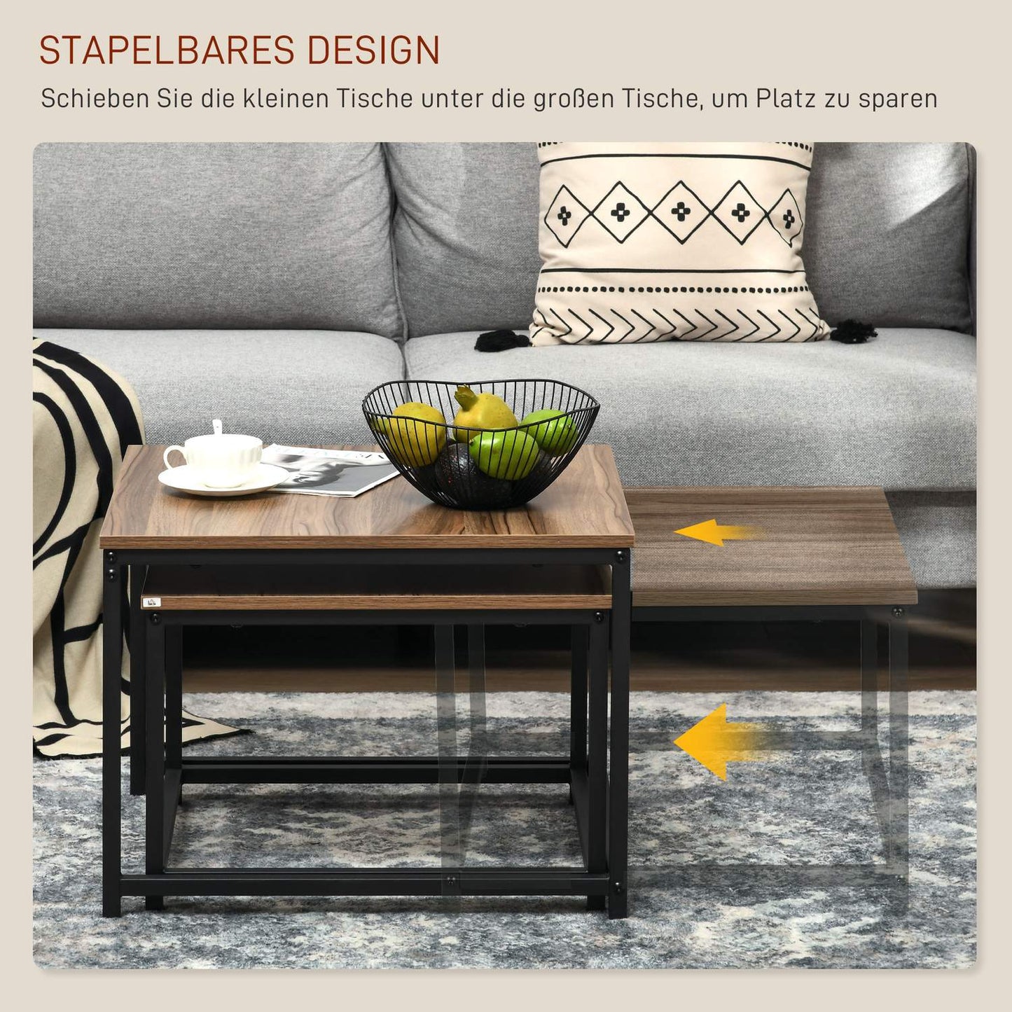 Industrial Wood Look Coffee table set, steel frame, set of 2