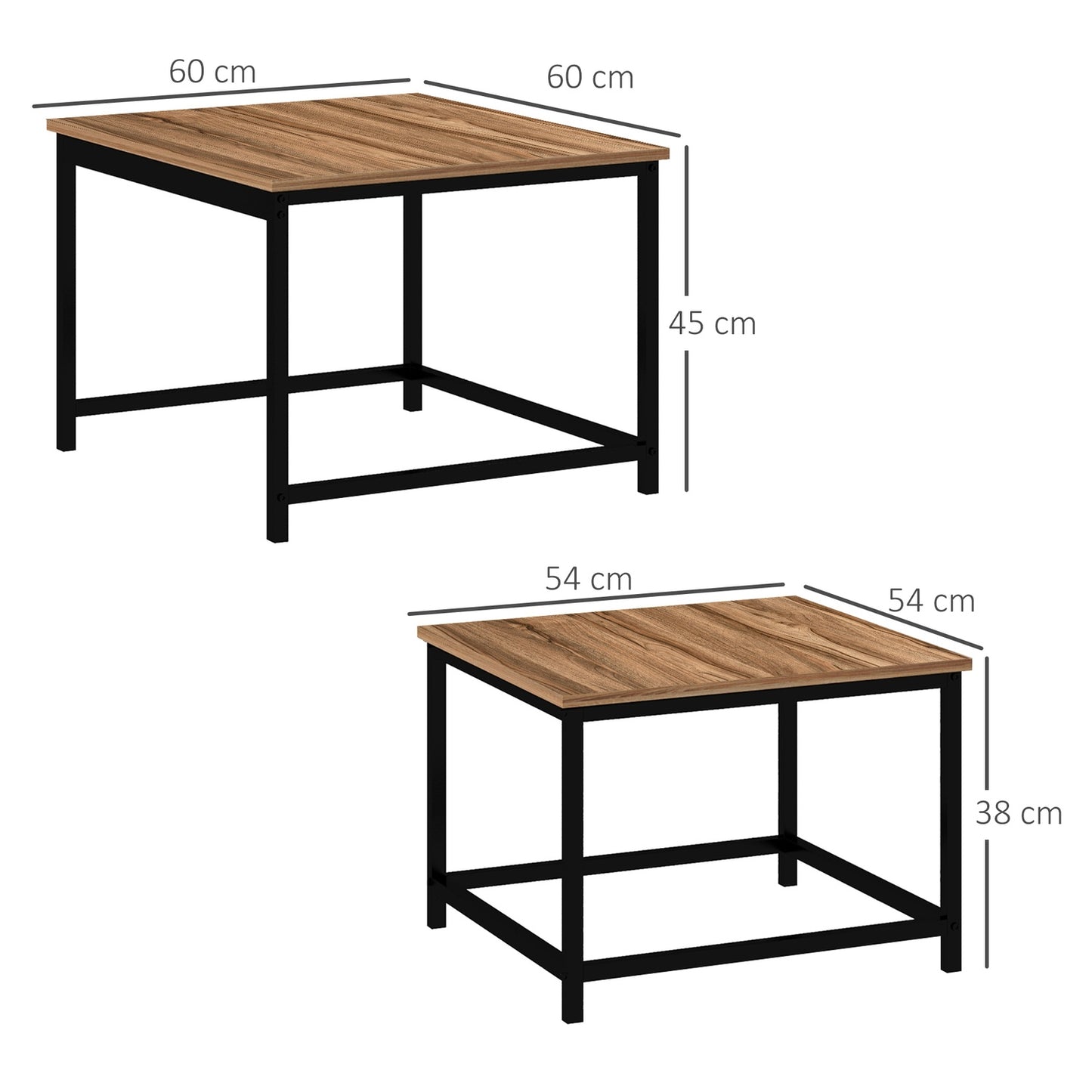 Industrial Wood Look Coffee table set, steel frame, set of 2
