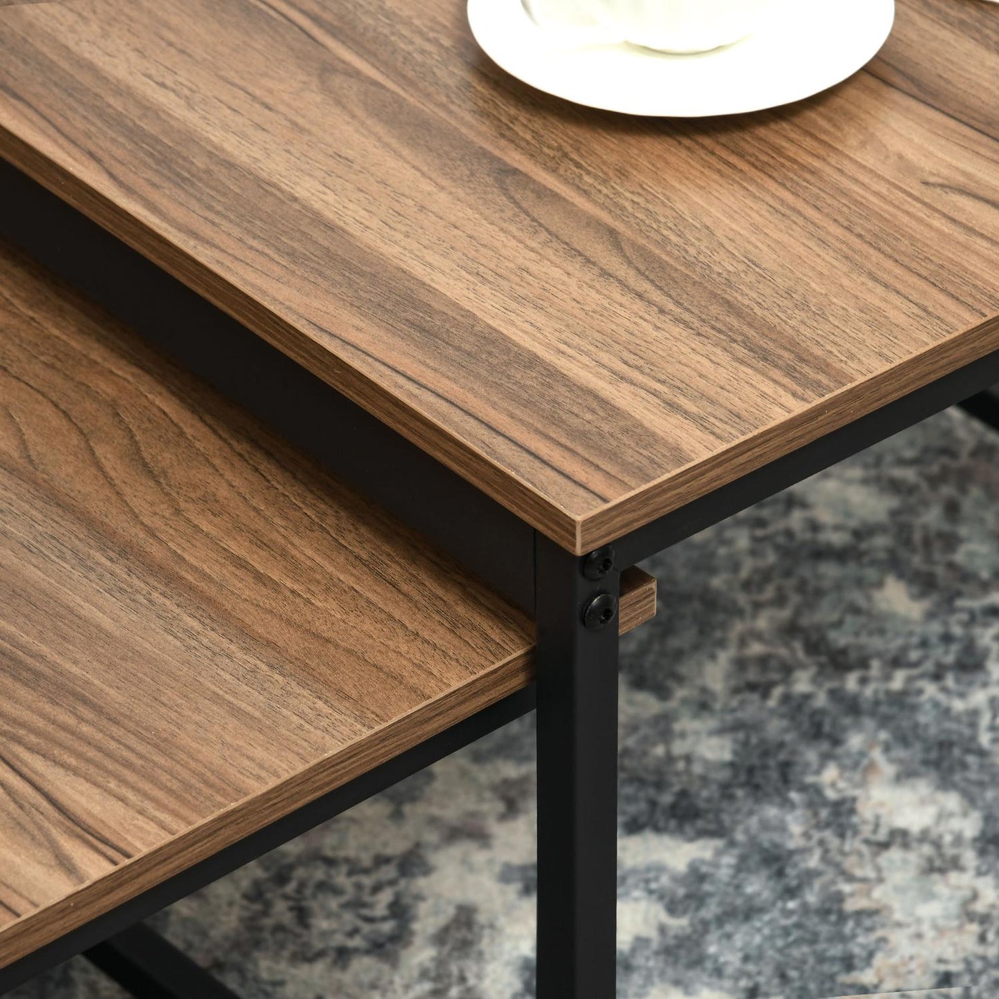 Industrial Wood Look Coffee table set, steel frame, set of 2