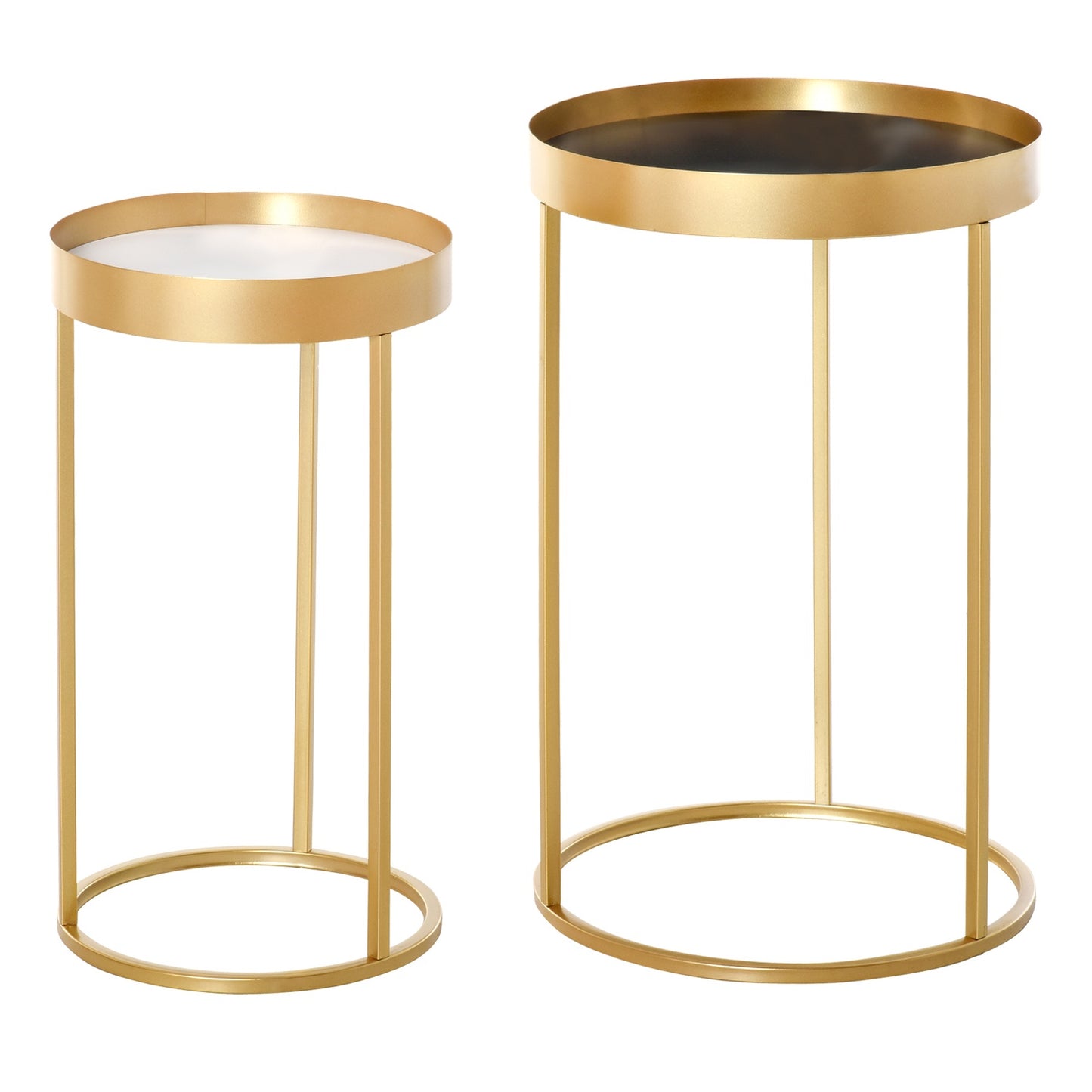Round coffee table set of 2 - Retro design, gold finish