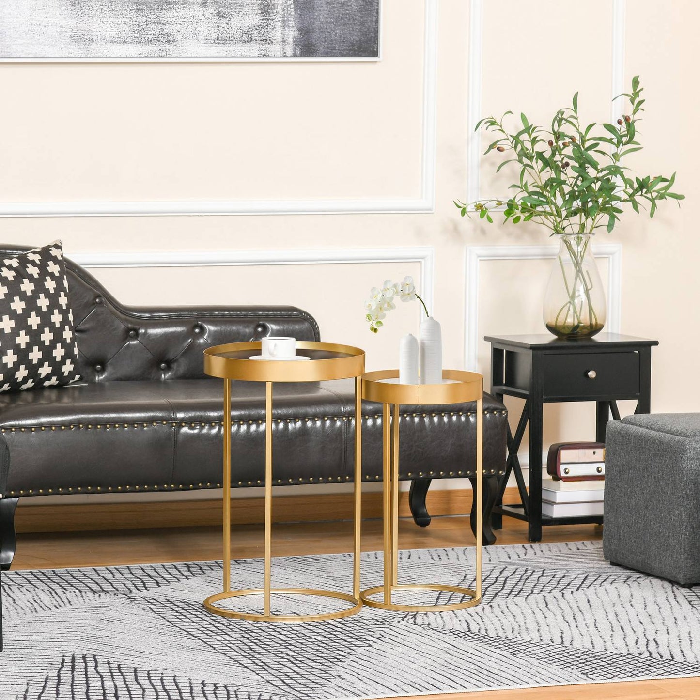 Round coffee table set of 2 - Retro design, gold finish