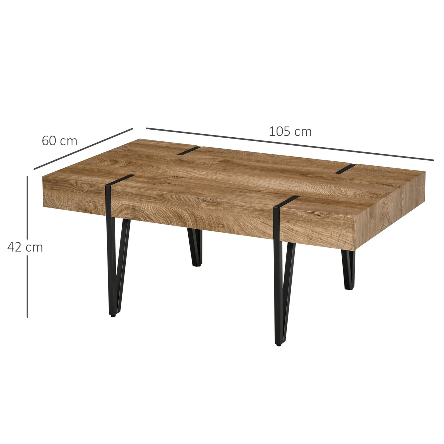 Industrial coffee table, adjustable footrests, 105x60x42 cm