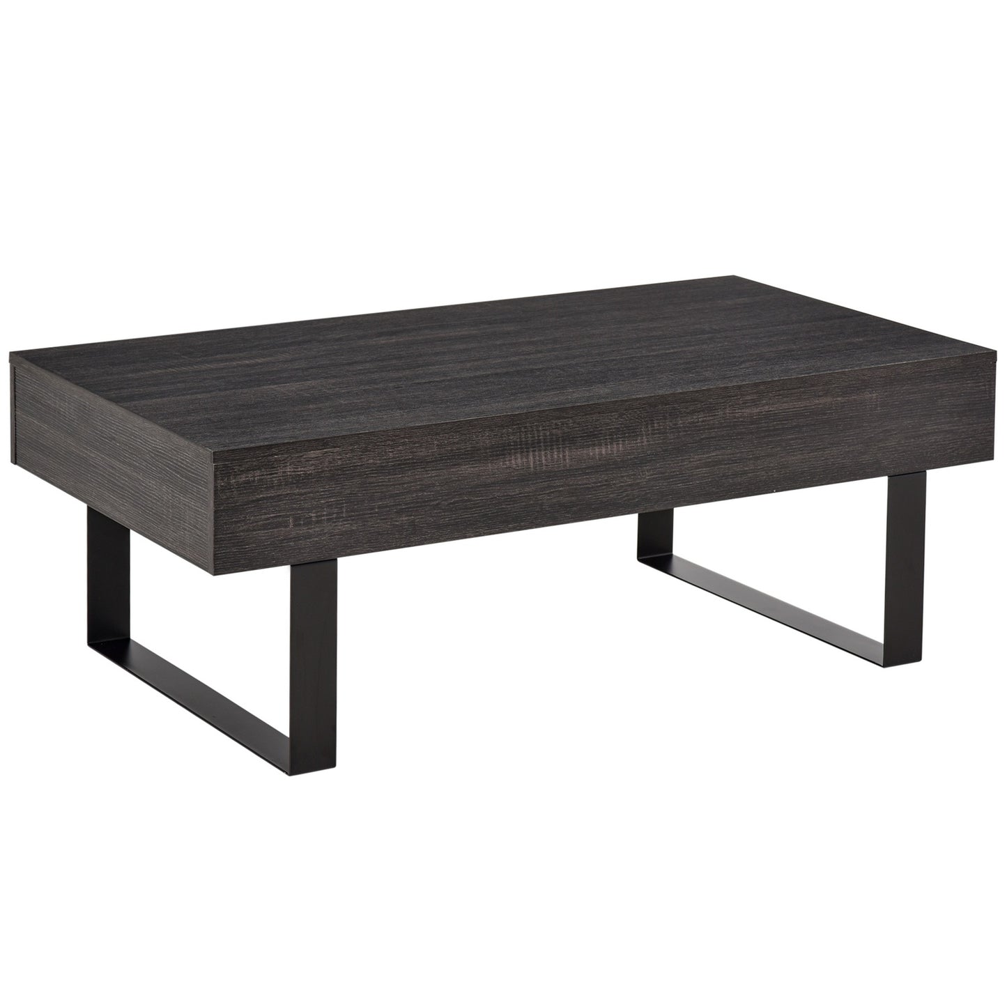Coffee table with drawer and shelves, robust steel frame