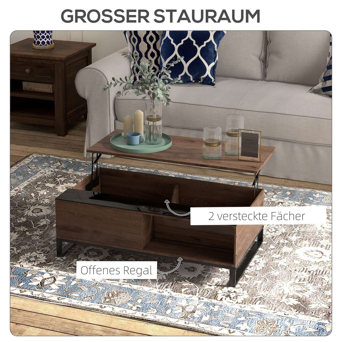 Modern coffee table in black steel with storage, 102x58x35.5 Cm