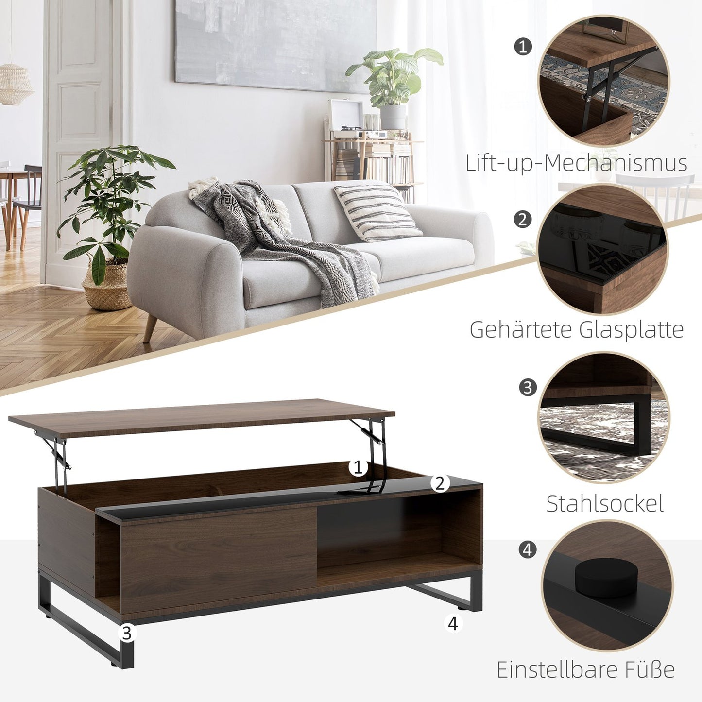 Modern coffee table in black steel with storage, 102x58x35.5 Cm