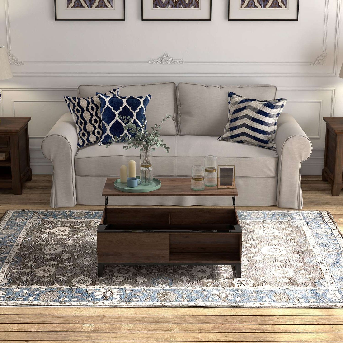 Modern coffee table in black steel with storage, 102x58x35.5 Cm