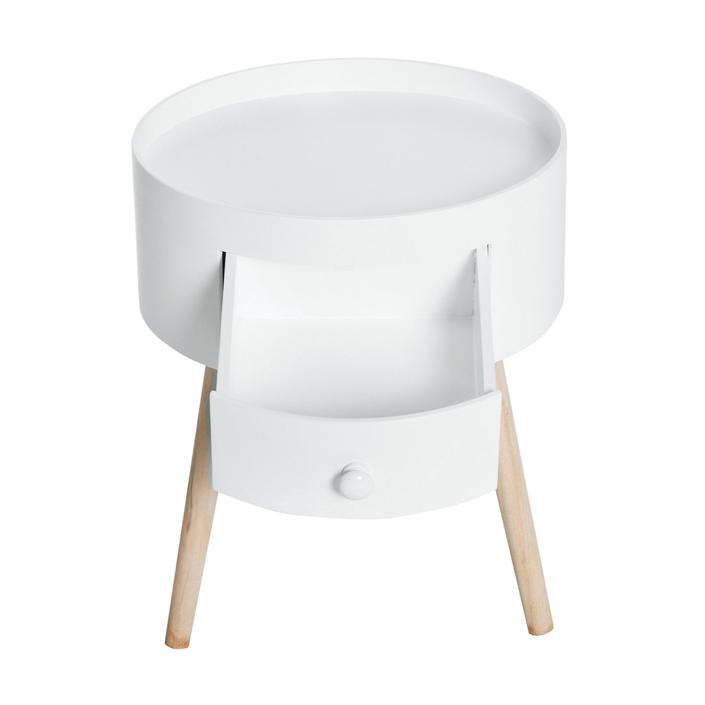 Round white coffee table with drawer - 50 kg capacity