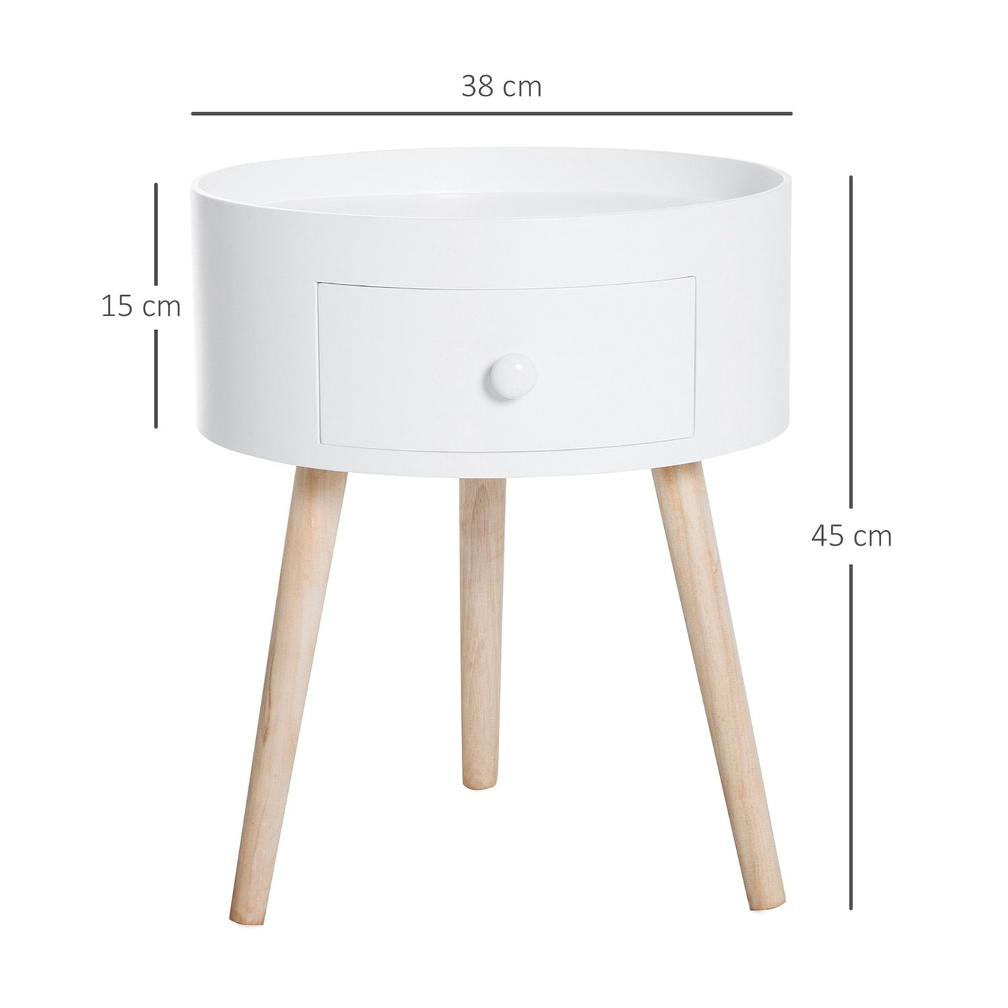Round white coffee table with drawer - 50 kg capacity