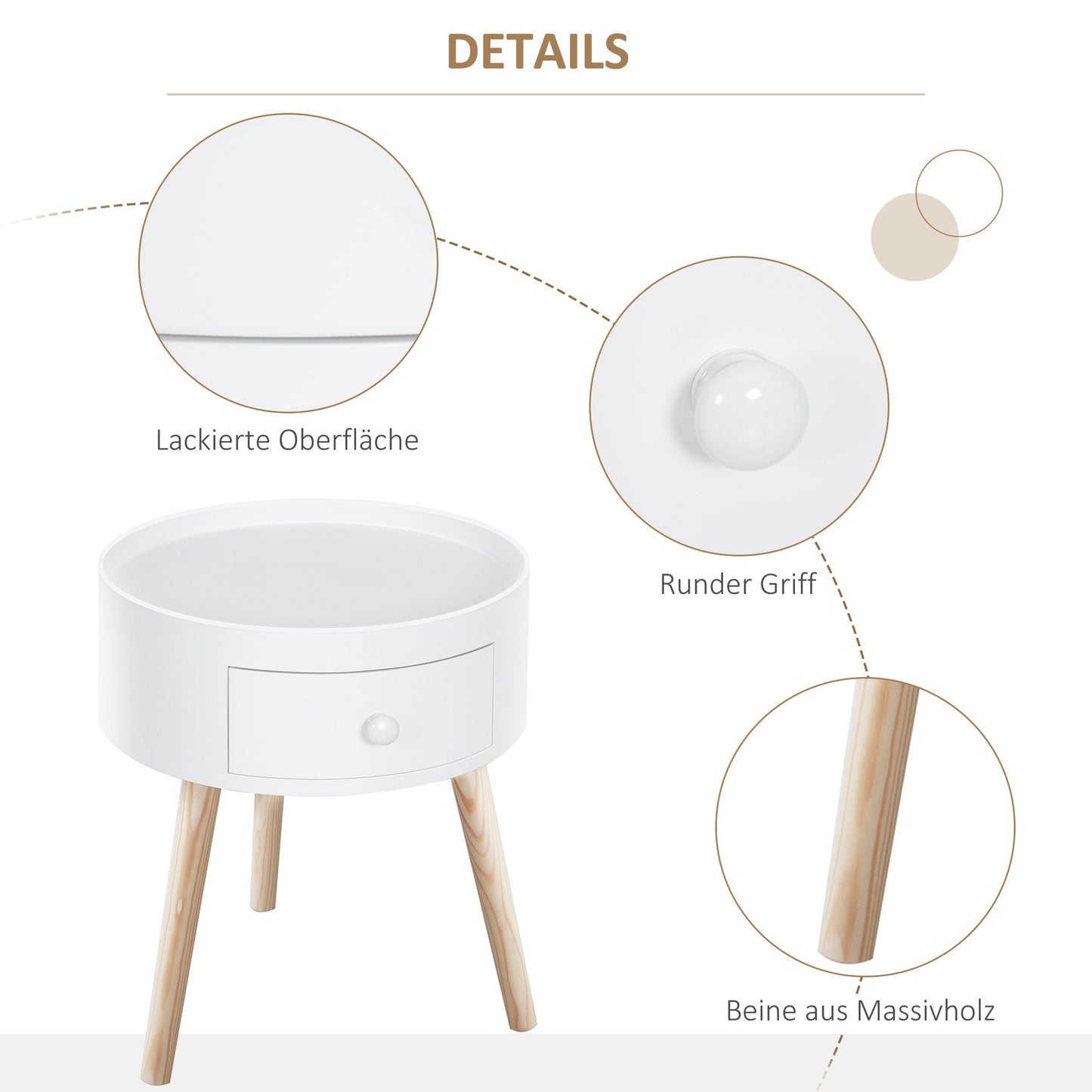 Round white coffee table with drawer - 50 kg capacity