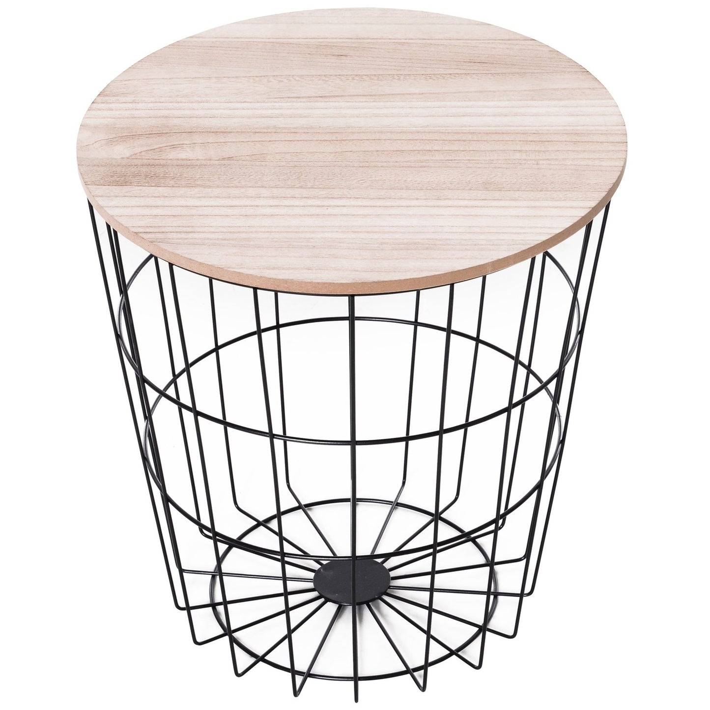 Round coffee table with storage, Natural metal MDF, Ø39.5X43Cm