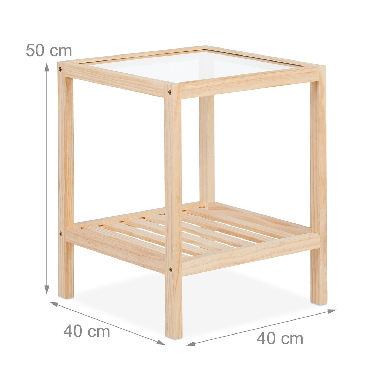 Coffee Table with Glass Top – Pine Wood, 2 Shelves