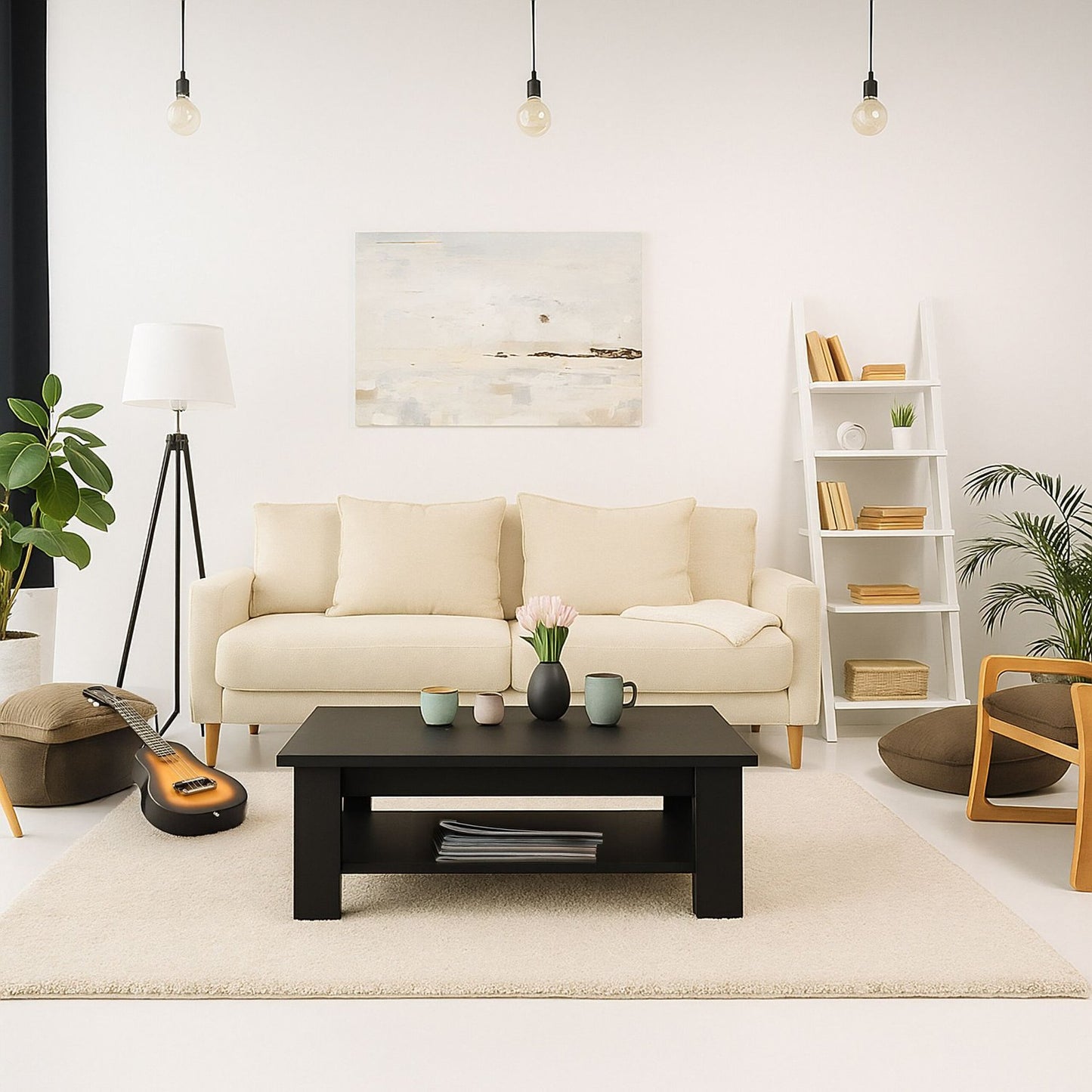 Coffee Table with Lower Shelf – Modern Design, Easy Clean