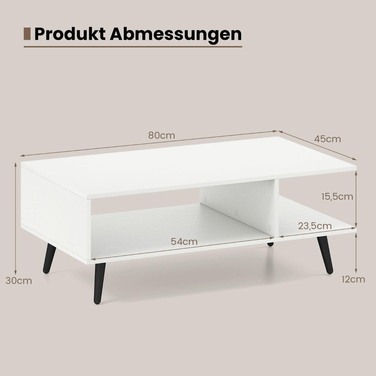 Coffee Table with Storage, 2-Tier, Wood, Metal Legs, 80x45x30 cm