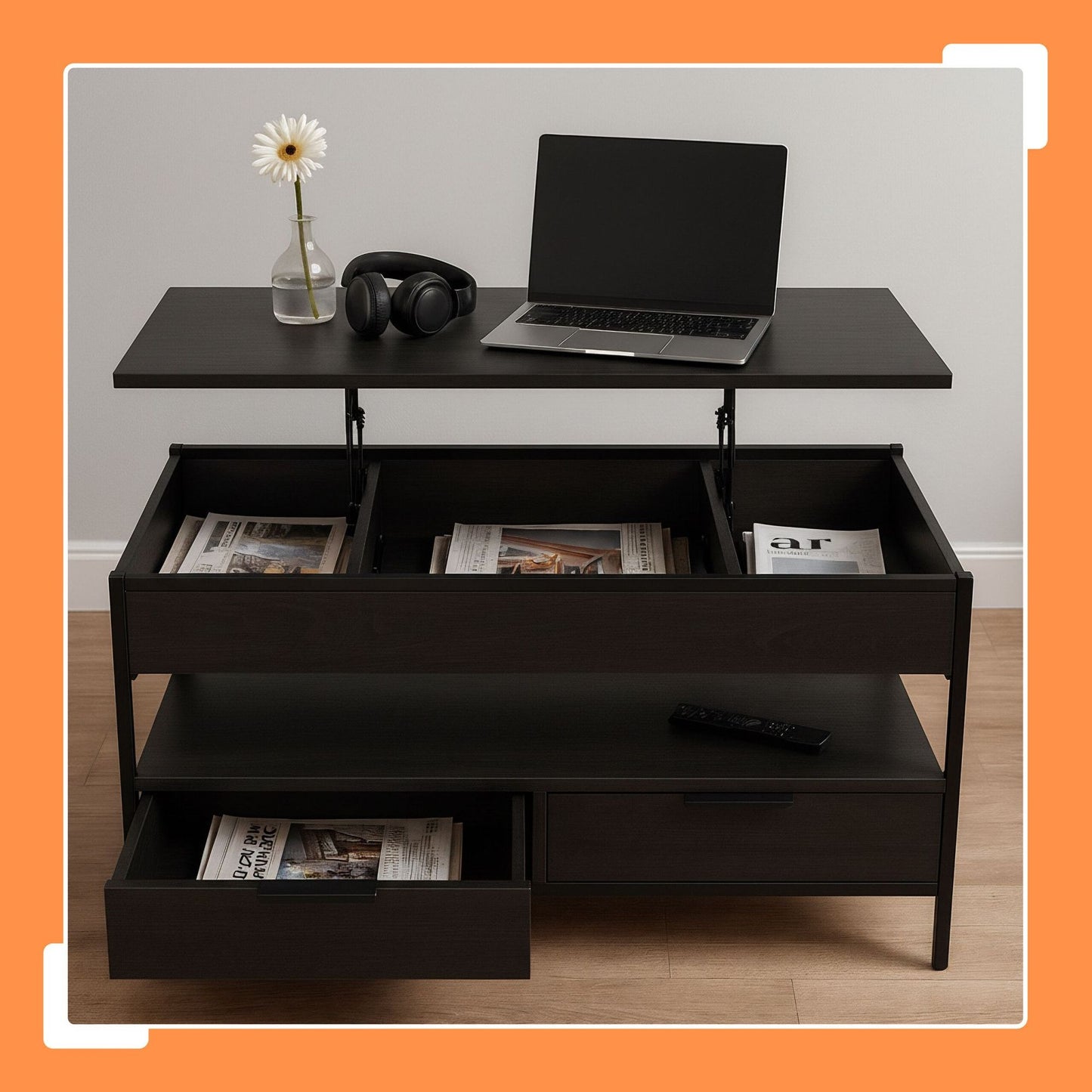 Coffee Table with Storage, Adjustable Height