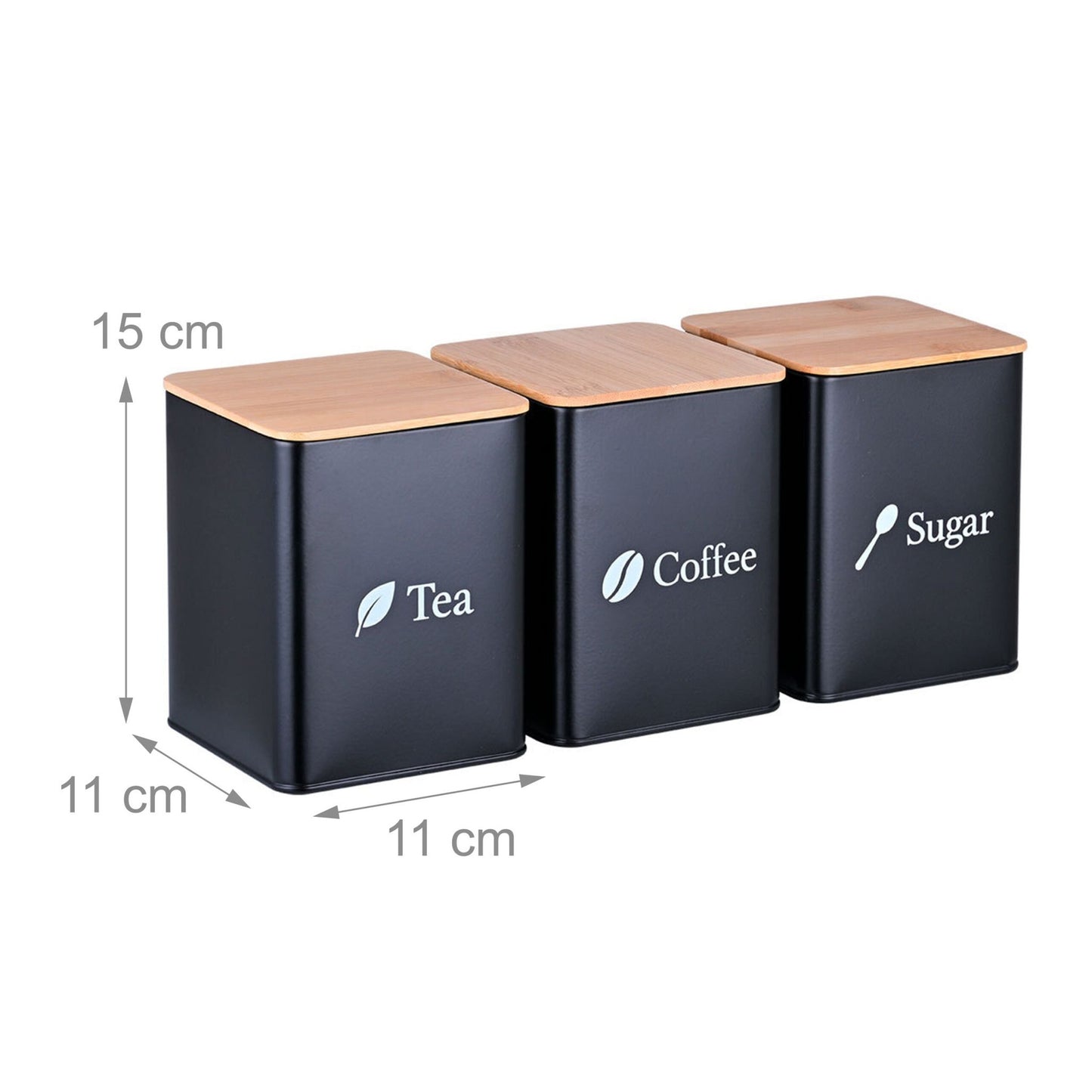 Coffee, Tea, Sugar Storage Jars – 3-Piece Metal Set