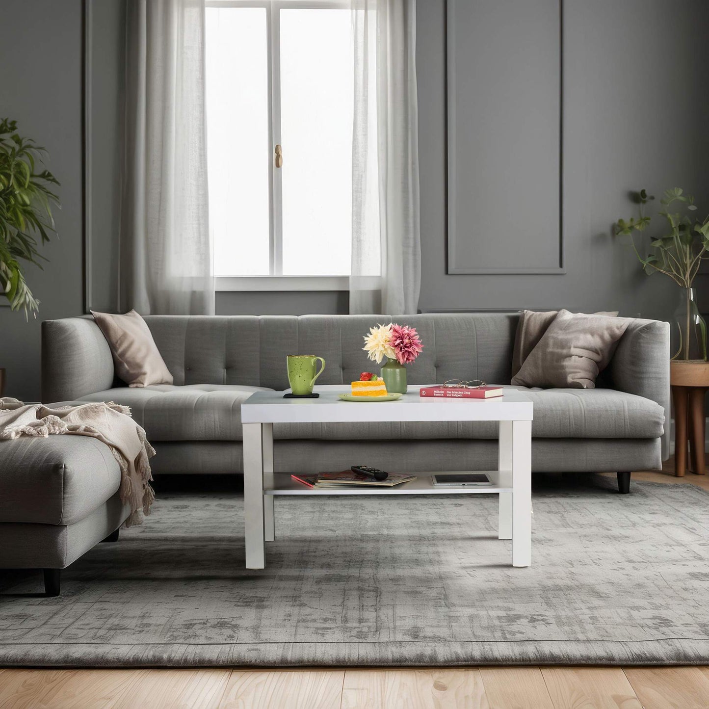 Coffee table 2 shelves white